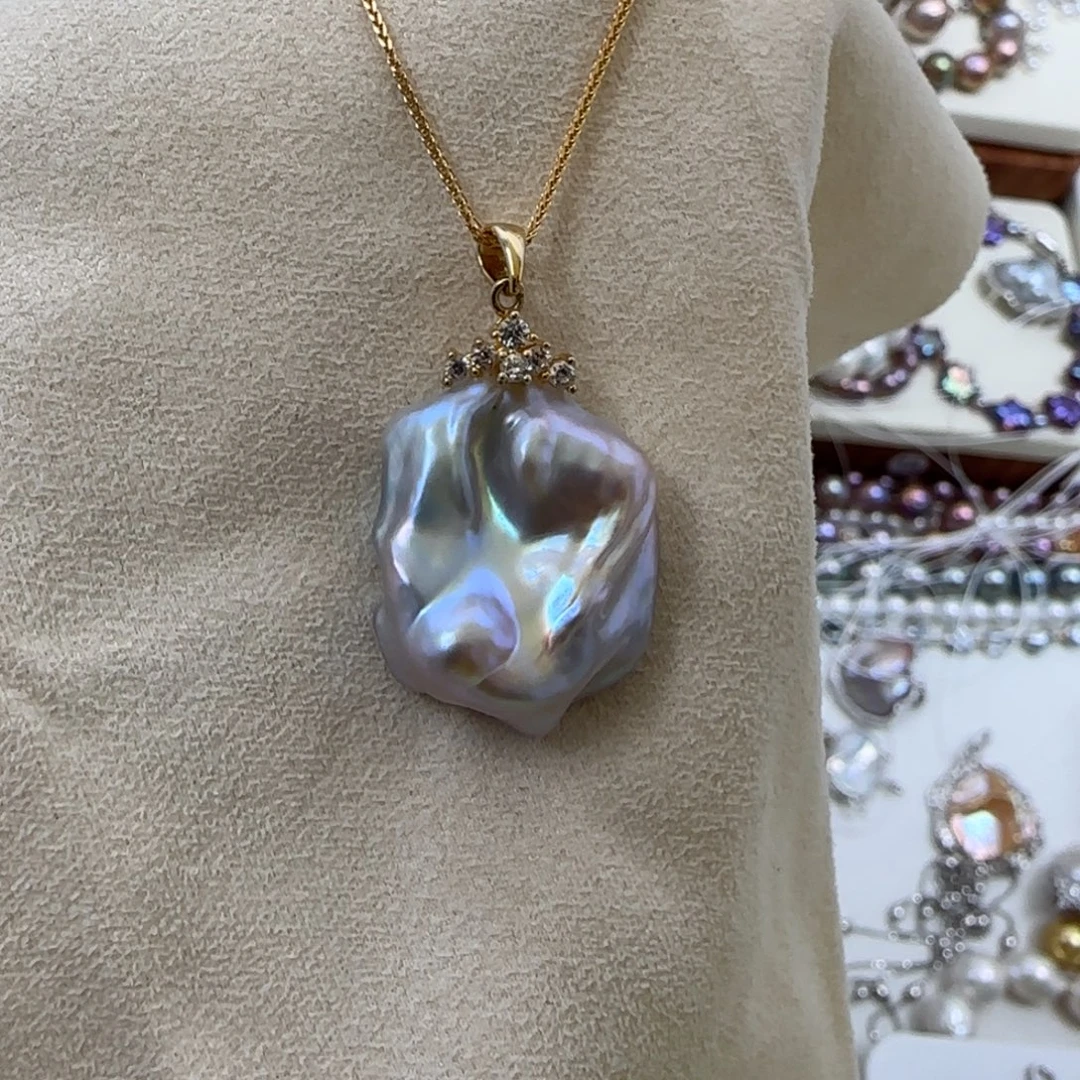 淡水珍珠吊坠(不含链)银S925镶嵌