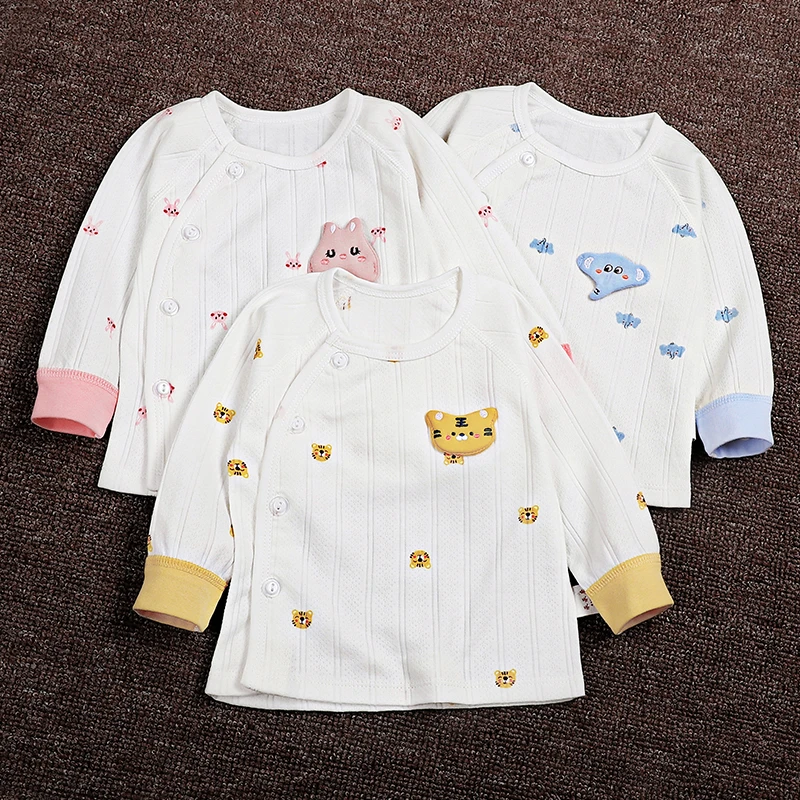 新生婴儿纯棉衣服宝宝网眼提花上衣0-1岁初生儿春秋长袖四季新款