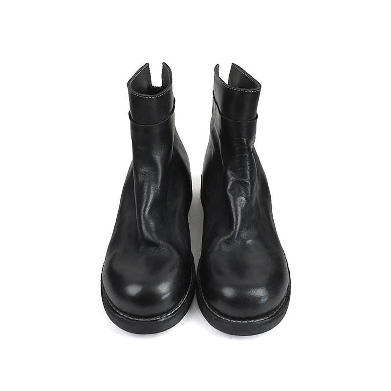 马皮低跟后拉链短筒切尔西靴
