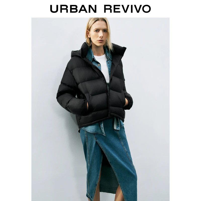 UR女装雅丹风休闲绗缝可拆连帽羽绒服UWM140003