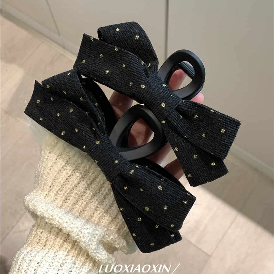 黑夜星空蝴蝶结发夹女大号新款丸子头盘发抓夹洋气鲨鱼夹头饰