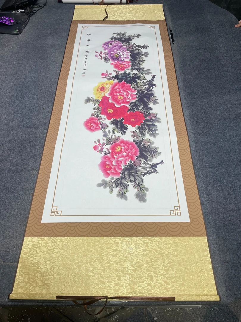 横幅1.8米×0.6米《富贵吉祥牡丹》国画9.20