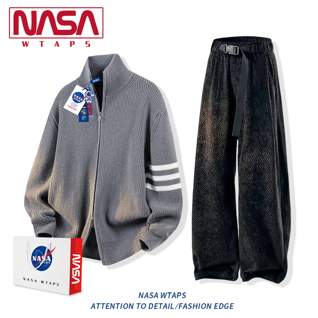 NASA WTAPS简约纯色针织毛衣套装男款秋冬季宽松休闲开衫毛衣套装