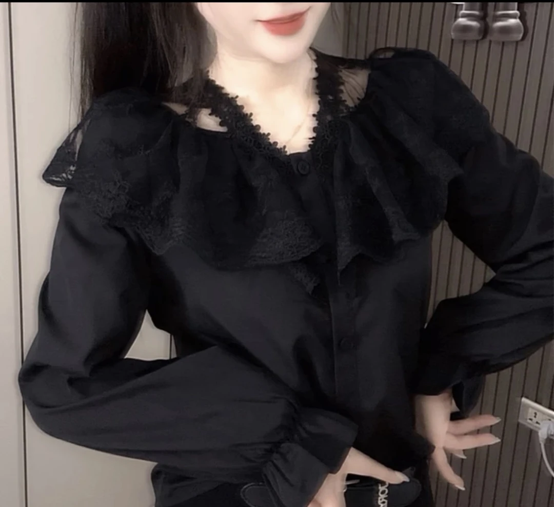 嘉欣家2025早春款网红时尚大码蕾丝花边披肩荷叶袖遮肉长袖607