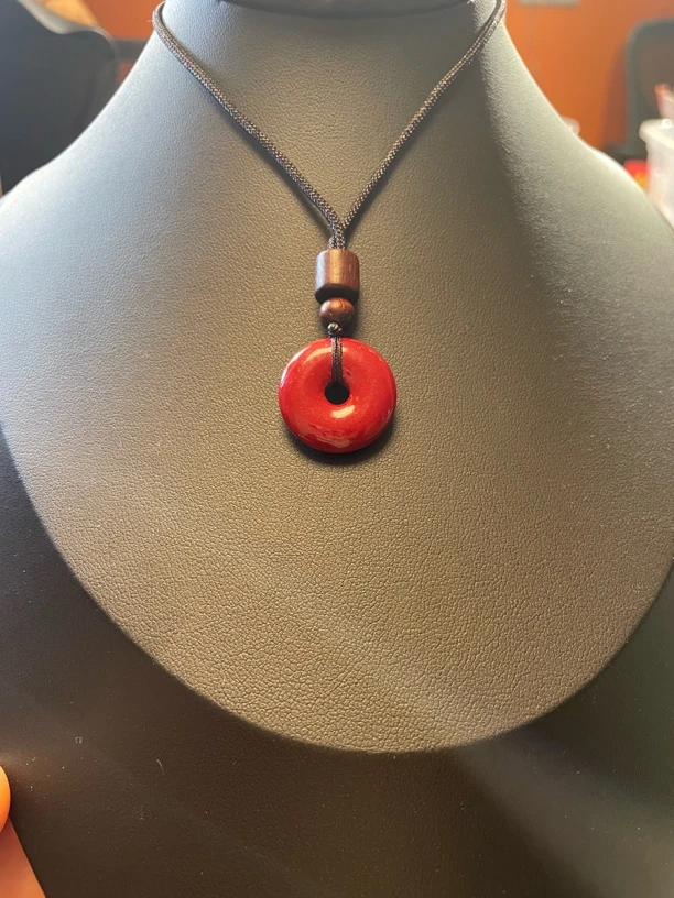 含辰砂工艺品【云梵珠宝新人福利】原矿朱砂平安扣（带高货绳子）