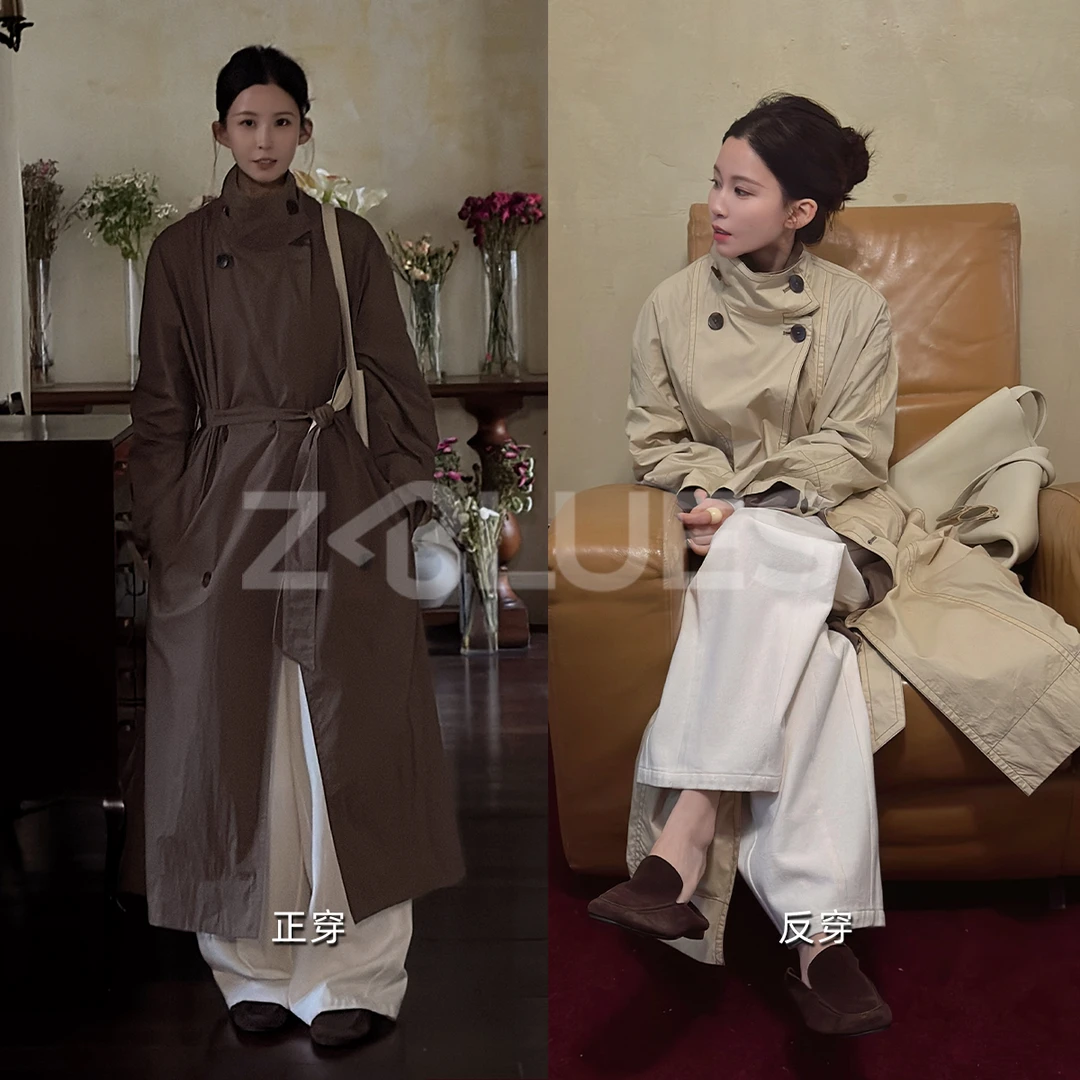 Z.blues【冰摩卡】撞色两面穿棉混纺时尚气场战衣长风衣YZBWV457