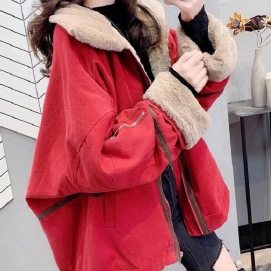 秋冬加绒加厚款纯色保暖女派克服韩版大衣