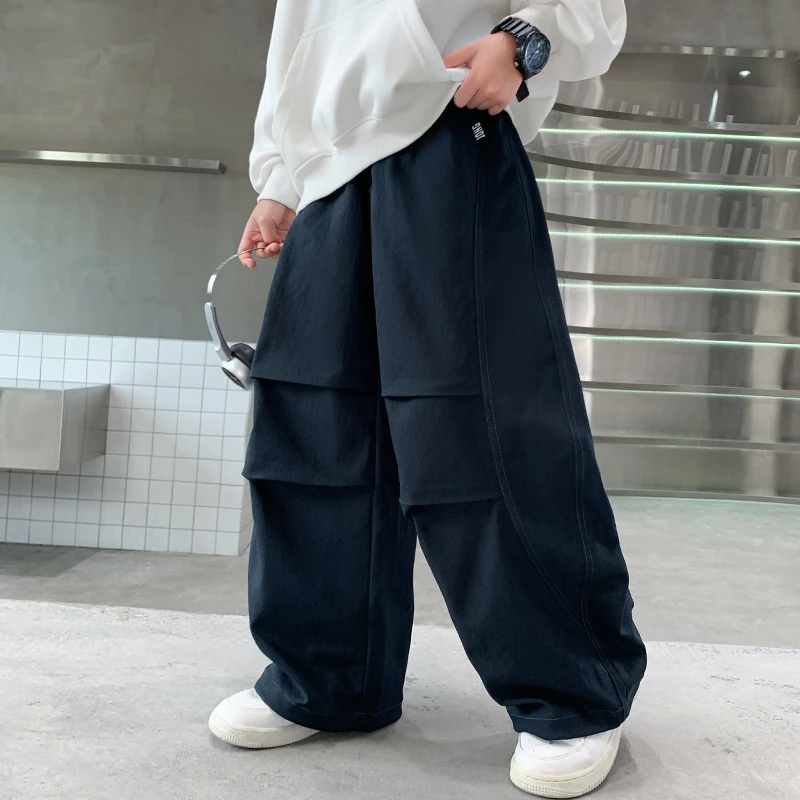 男童裤子春秋款2025新款中大童男孩秋季宽松工装裤儿童阔腿长裤潮