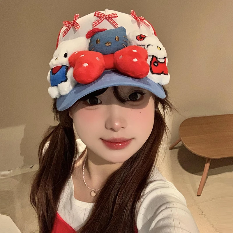 可爱Kitty猫蝴蝶结鸭舌帽子女y2k亚比风显脸小透气棒球帽2025新款