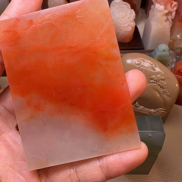 寿山石印石橘色牌牌