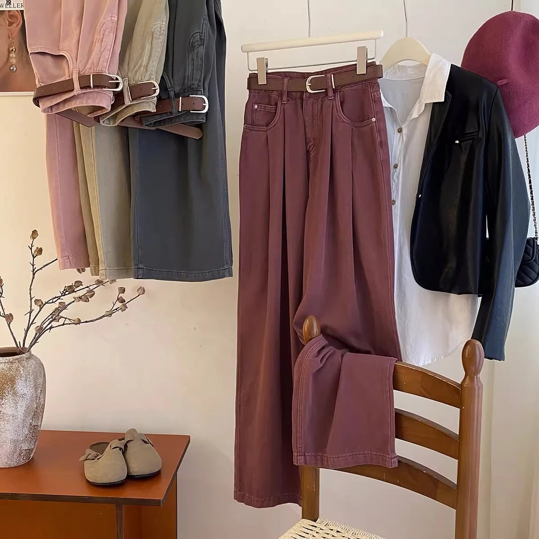 【微瑕】QH-A35深色高腰牛仔裤女设计感大阔腿宽松垂感拖地裤子