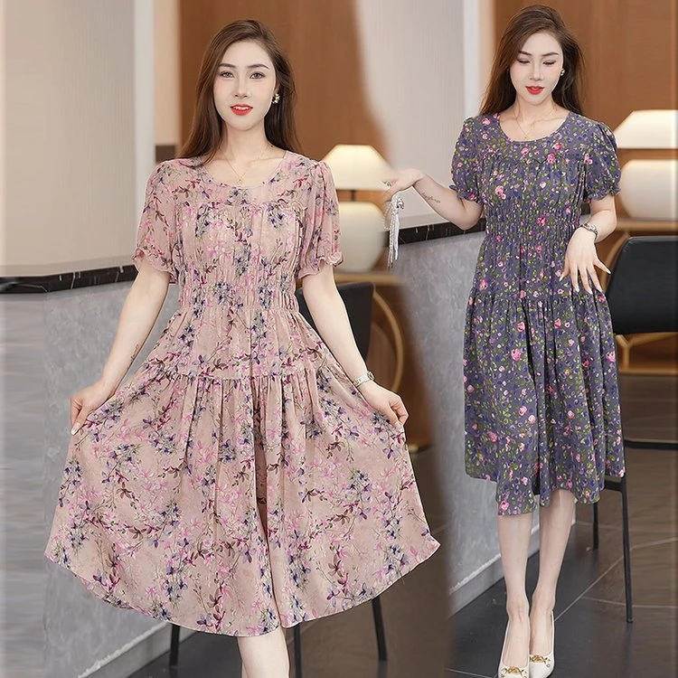 绵绸连衣裙女夏季新款长款碎花波西米亚沙滩裙民族风垂感大摆长裙