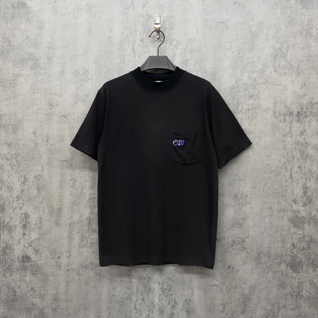 99新 DIOR/迪奥 双层刺绣Logo休闲黑色短袖/ZK768/S码