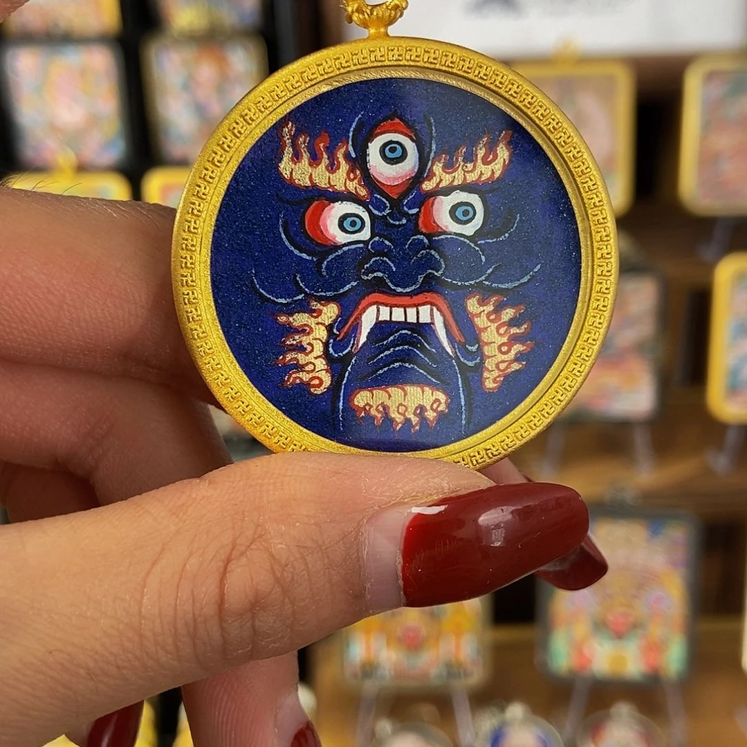 吊坠双面面首青海热贡矿物颜料纯手绘唐卡