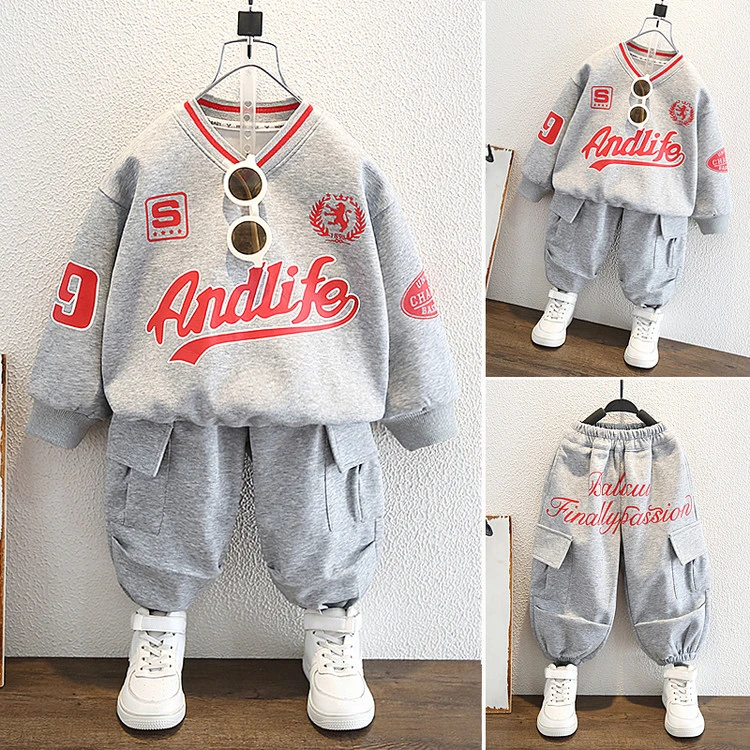 儿童潮酷美式街头风套装男童春款帅气卫衣卫裤两件套时尚休闲套装