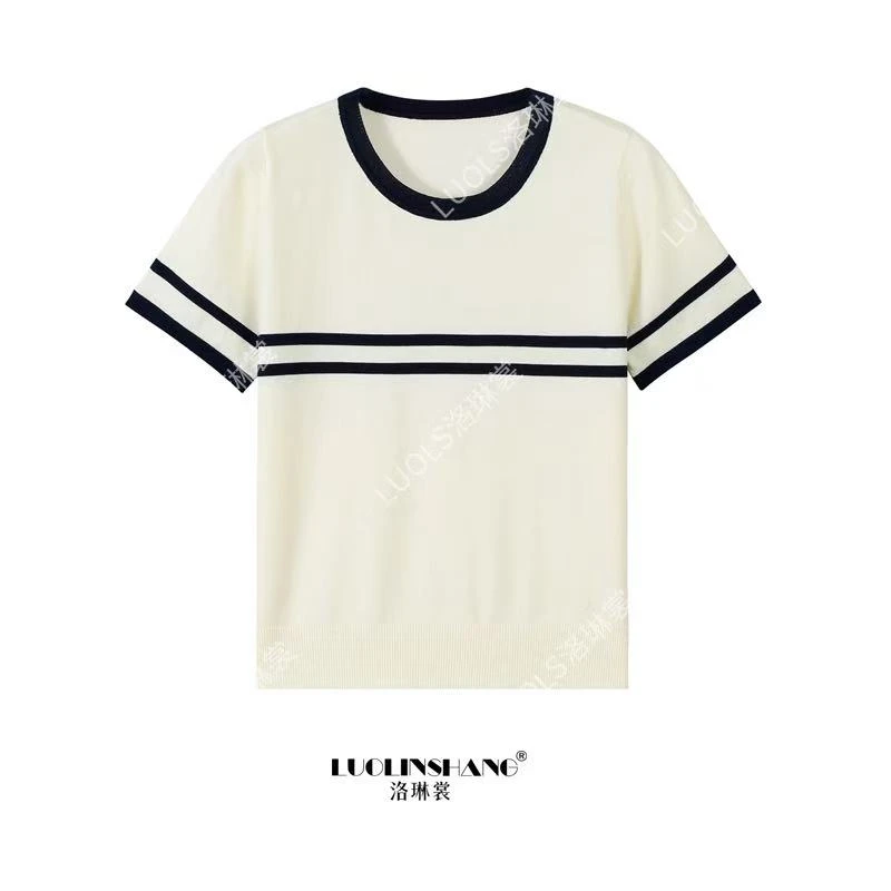 【年年专属】撞色条纹圆领短袖夏季新款宽松百搭显瘦薄款上衣女