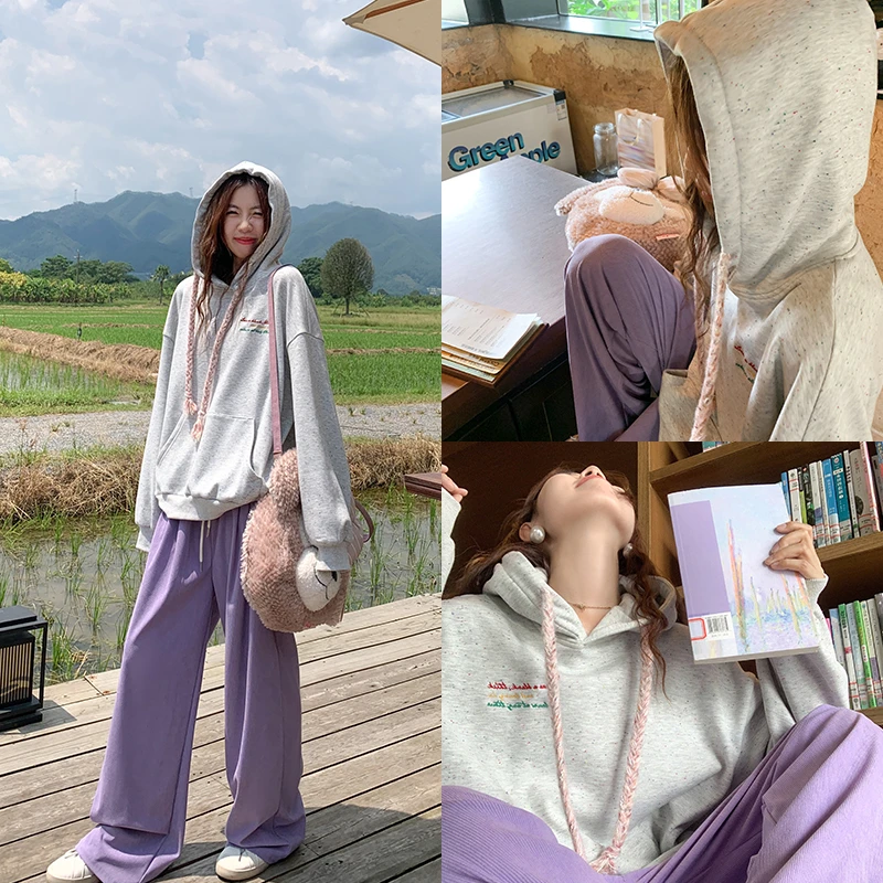 曾小咸 宽松慵懒复古彩点刺绣连帽卫衣Z243TP2702