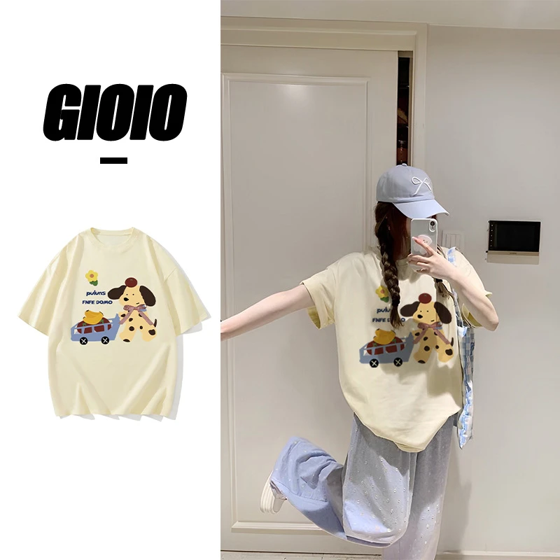 GIOIO短袖宽松型抗起球圆领T恤半袖夏装夏款印花夏季春夏2025新款