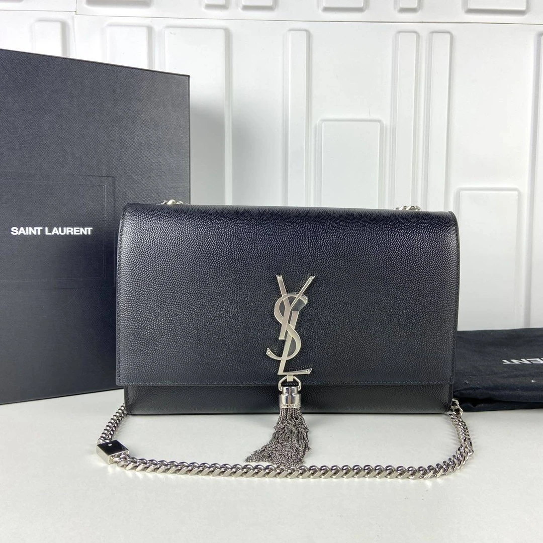 99新 YSL/圣罗兰  YSL 黑银流苏中号单肩包 THYX1757