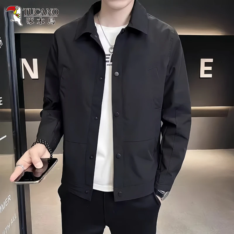 啄木鸟2025春秋季男装潮流青年休闲夹克潮牌高级感薄款拼接上衣服