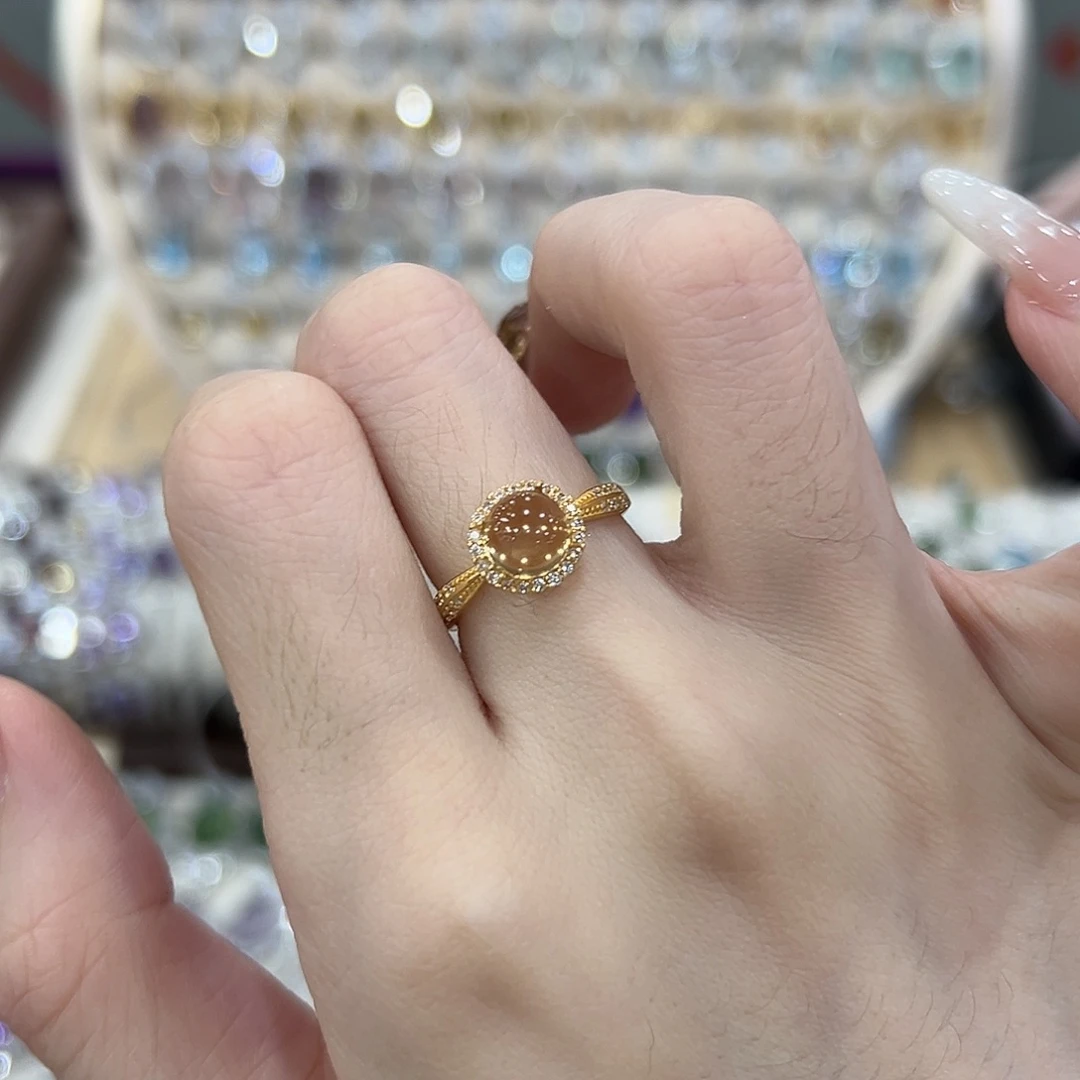 黄晶戒指银S925镶嵌