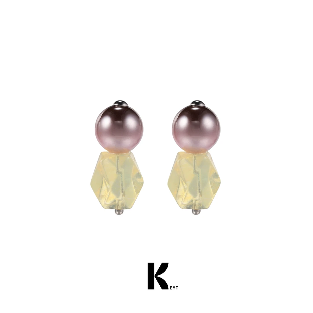 KEYT 铜合金仿珍珠耳饰 紫珠黄石设计款耳饰A155