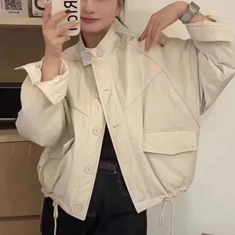 时尚休闲整张棉外套女工装风宽松立领夹克 新款休闲短款棉衣 2776