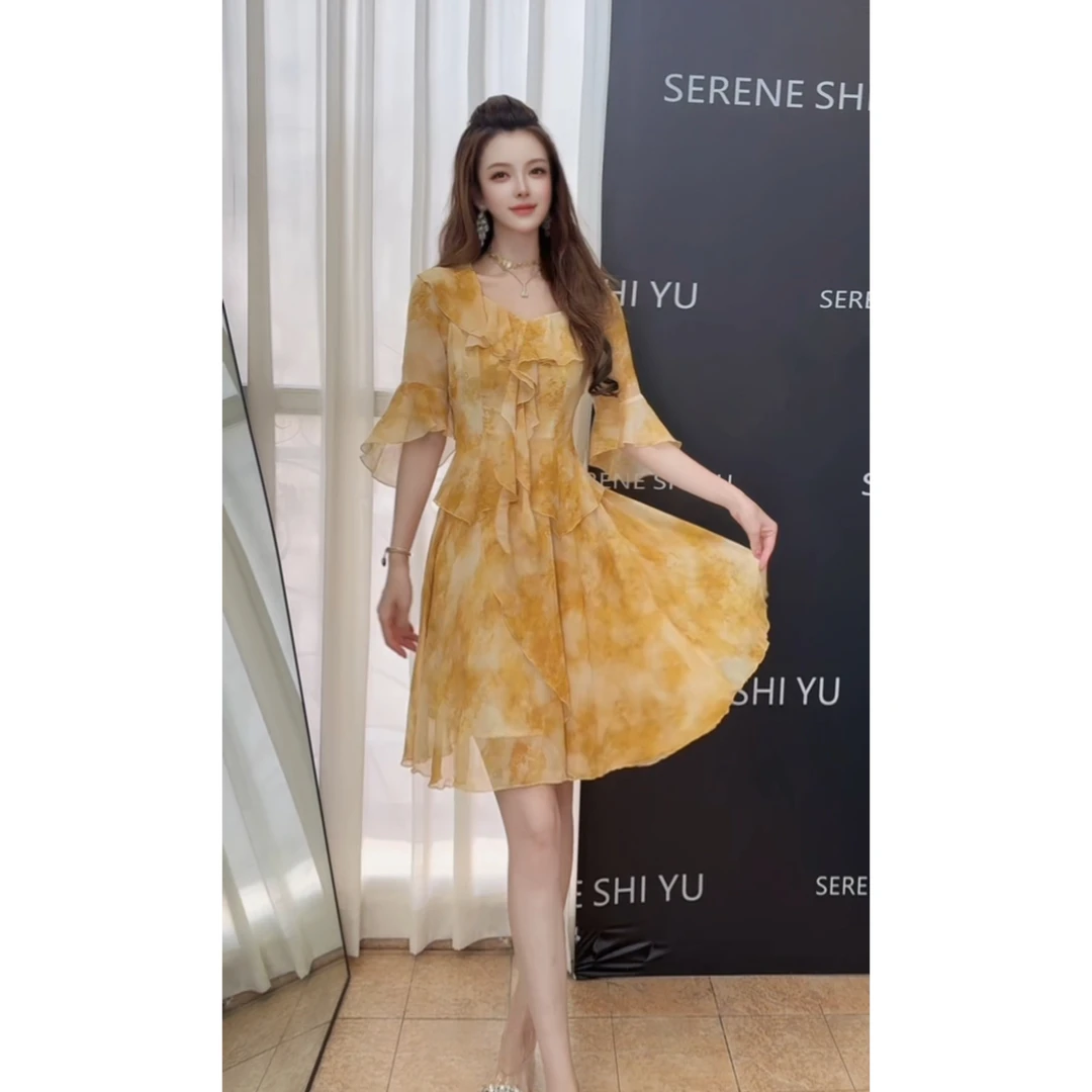 【香氛恋曲】假两件显瘦气质时尚拼接荷叶边连衣裙LYQ-2845