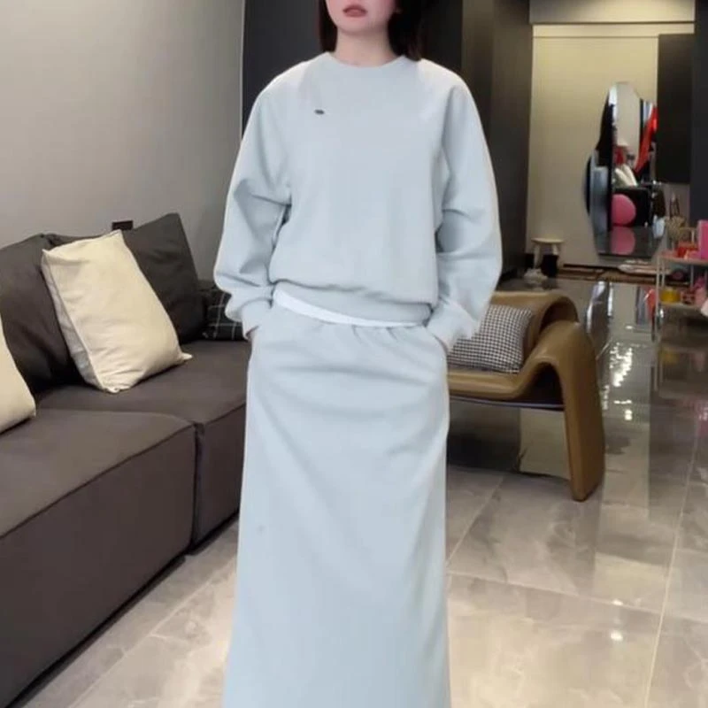 韩版圆领卫衣搭配半身裙显瘦气质一整套女2025年春季洋气休闲套装
