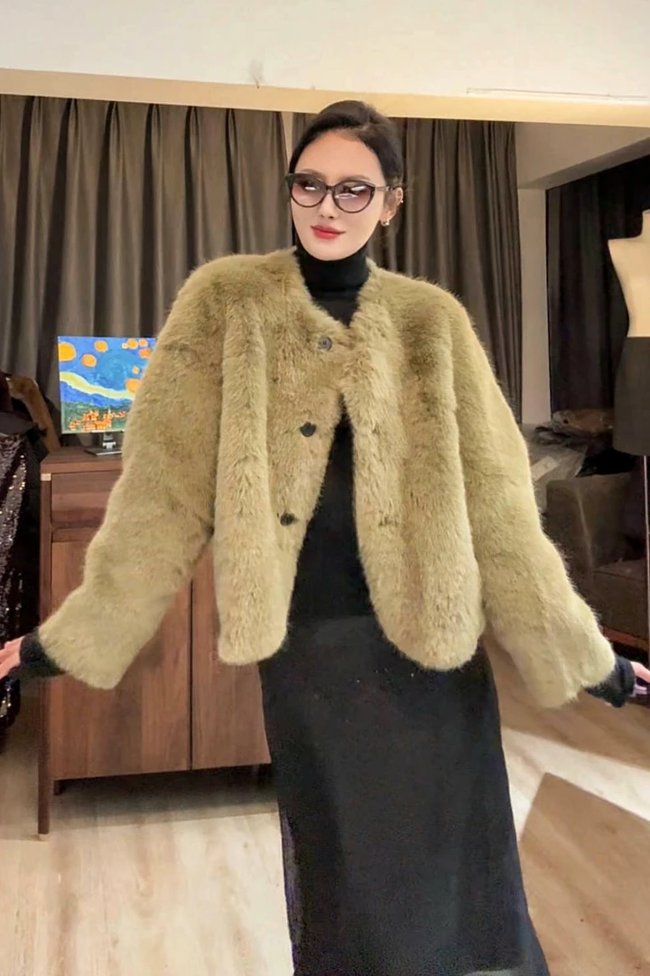 【灰绿草草】高定保暖毛毛韩系外套