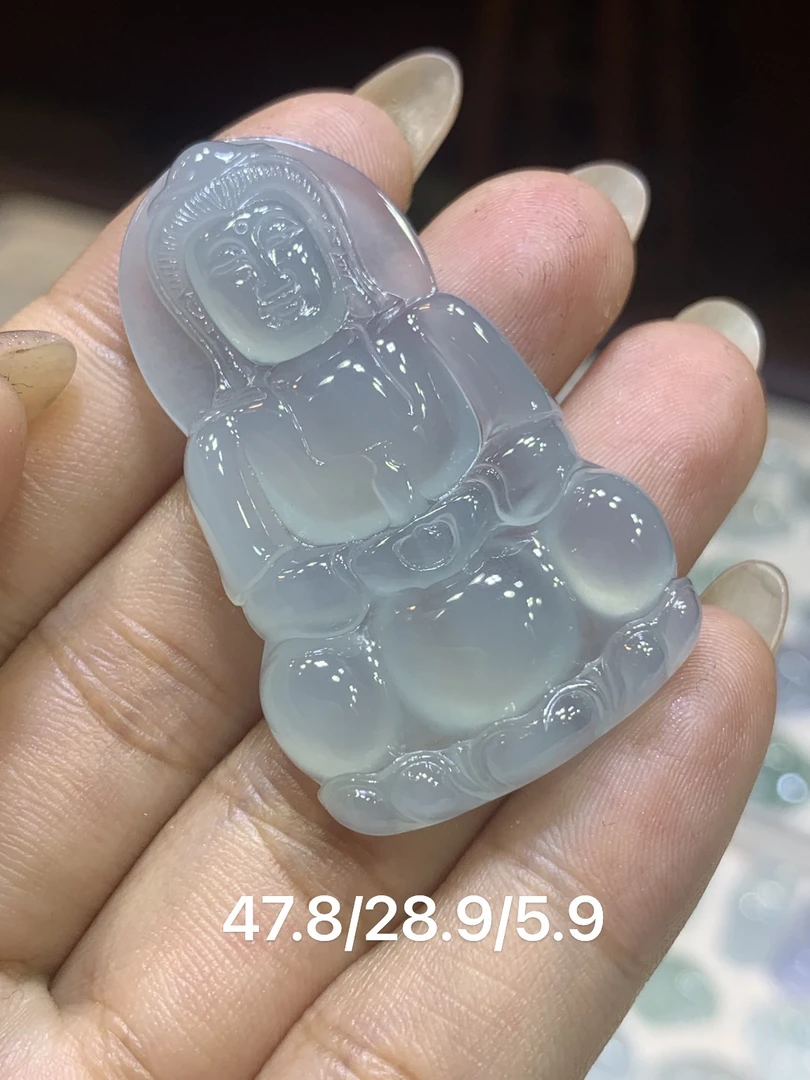 缅甸天然翡翠A货，蓝水底胶观音，一尘不染，无纹裂，性比价高，第一手