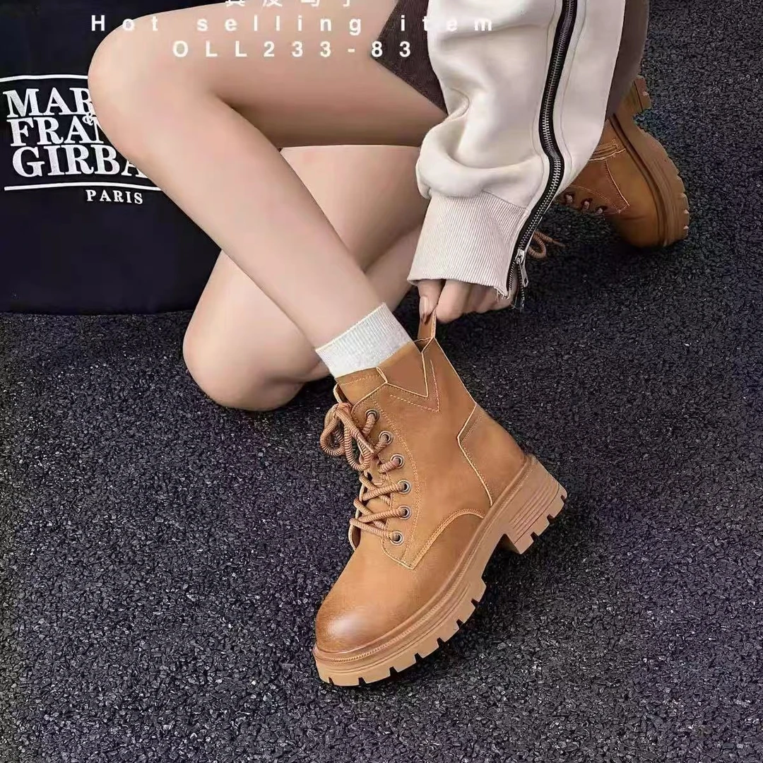 秋冬新款韩版通勤瘦瘦简约粗跟裸靴短靴07-678(不加绒)