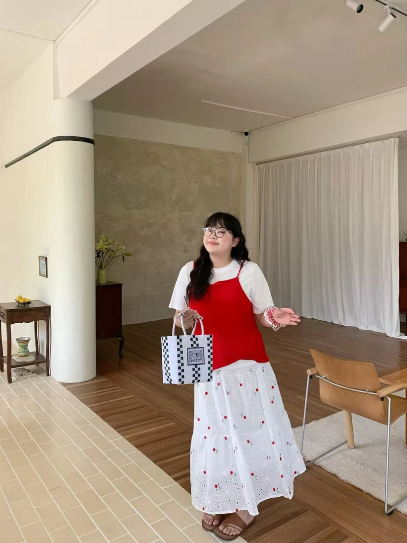 【鱼白专属】大码套装女夏季短袖吊带上衣胖MM显瘦半身裙子三件套