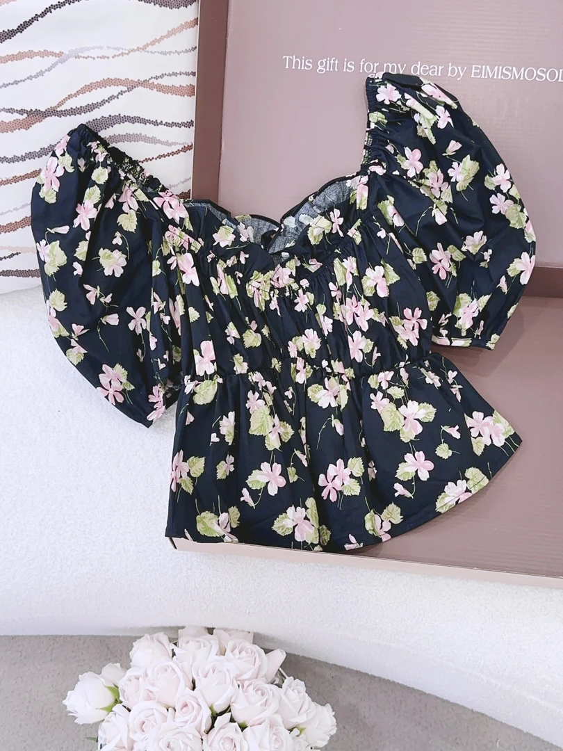 丨春季新款时尚气质碎花木耳边短款衬衫 SX1766