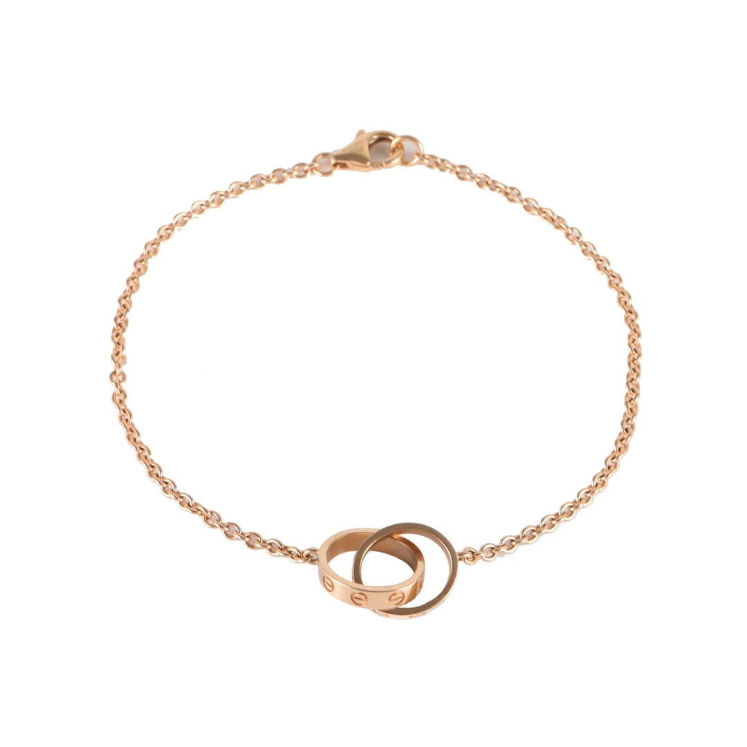 99新 Cartier/卡地亚 小花柳 LOVE 18K金 双环手链 S-M码 玫瑰金