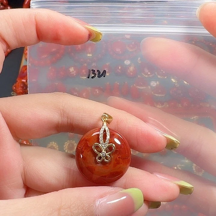 南红玛瑙银S925镶嵌吊坠