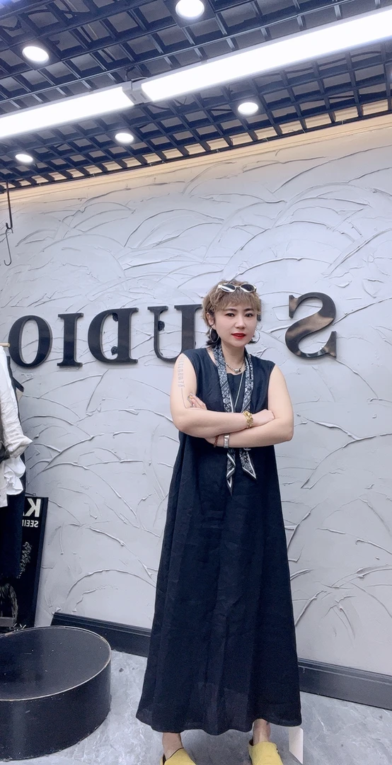 006旗袍连衣裙纯色常规夏季复古无袖长款黑色长裙中式设计师通勤