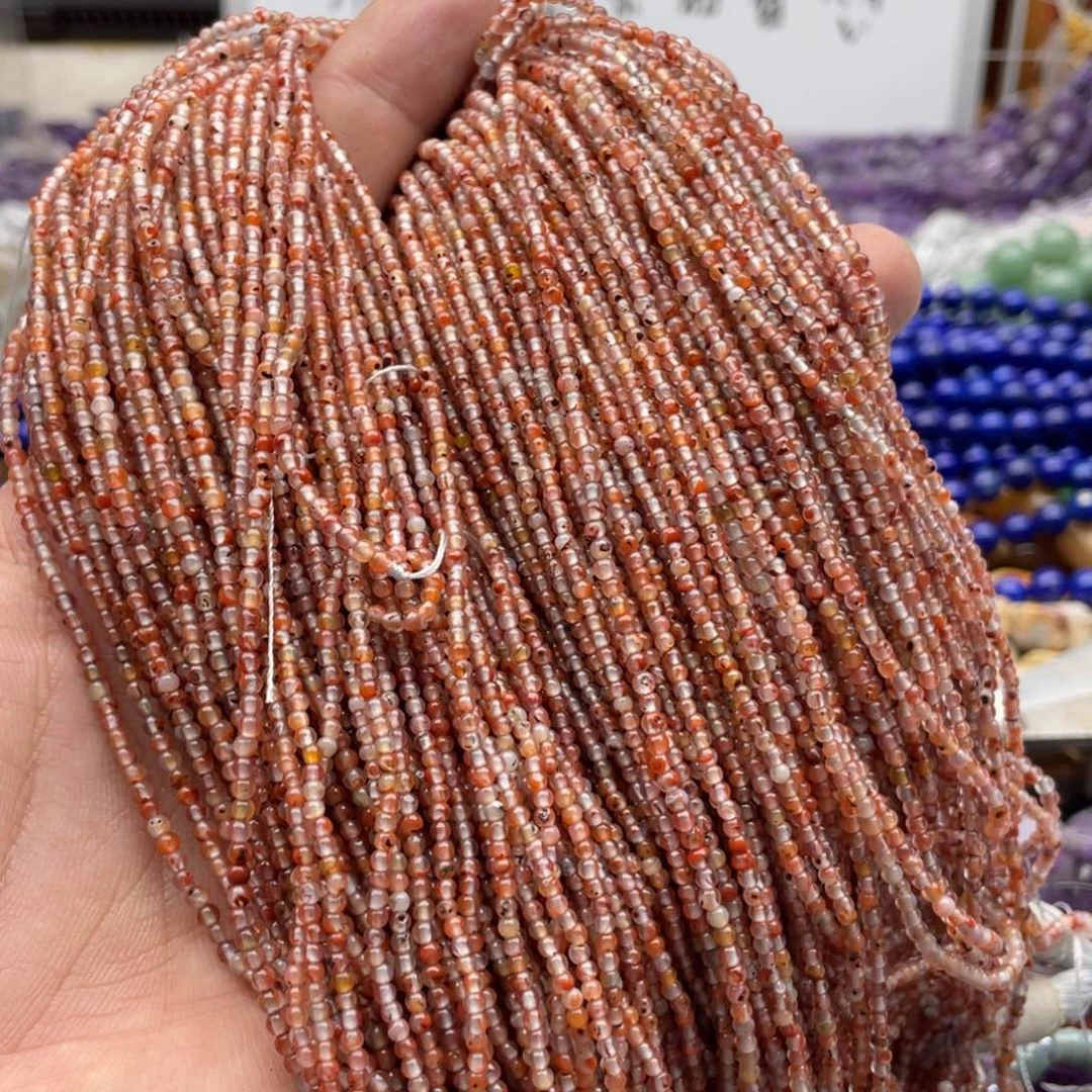 玛瑙/玉髓合金珠宝半成品两条装卡2mm飘花南红圆珠