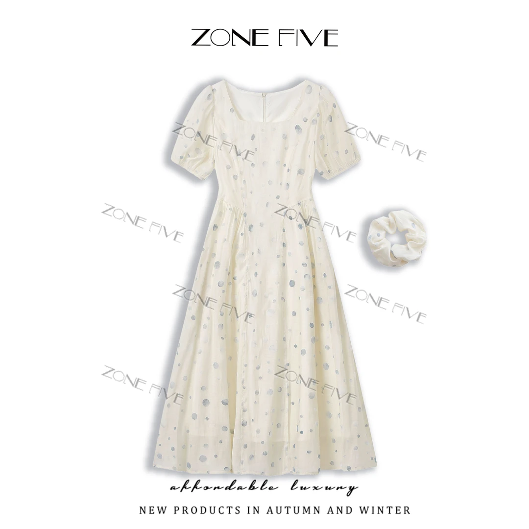 【zonefive】方领短袖夏季碎花法式长裙连衣裙复古温柔cleanfit风