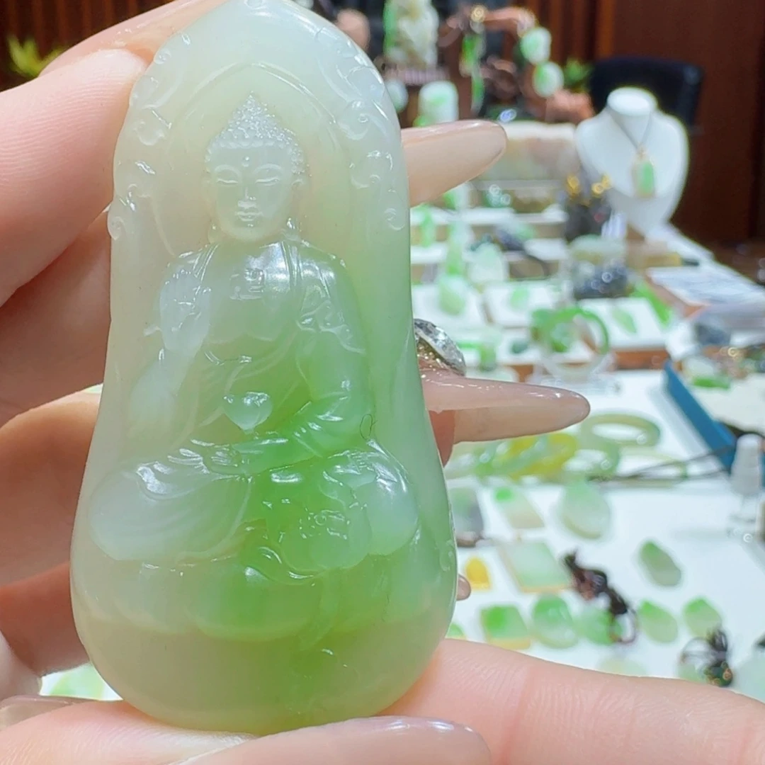 和田玉翠青阿弥陀佛未镶嵌