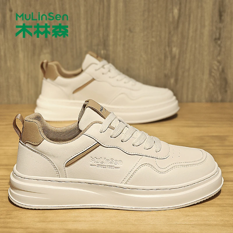 木林森男鞋2025新款秋季男士小白鞋工作厚底增高耐磨休闲板鞋男款