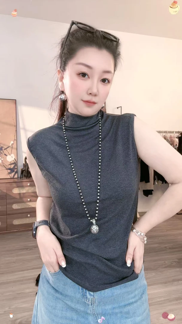 【广州微姐】夏季时尚纯色百搭舒适轻薄透气无袖上衣3156