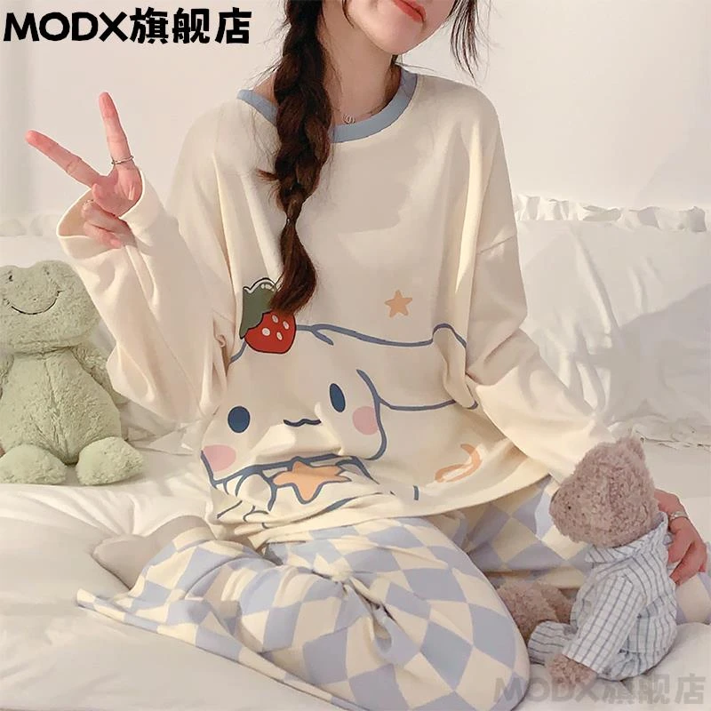 MODX2025新款春秋季冬天玉桂狗长袖格子睡衣女士可外穿长裤家居服