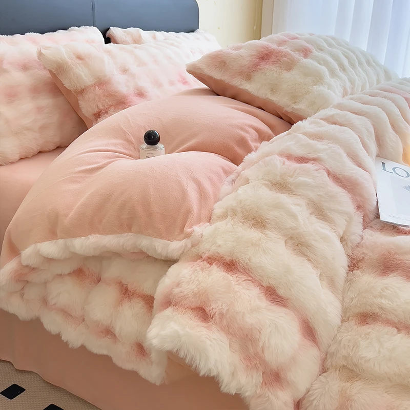 冬季加厚仿兔毛绒四件套轻奢加绒牛奶绒床单三件套2024新款床品