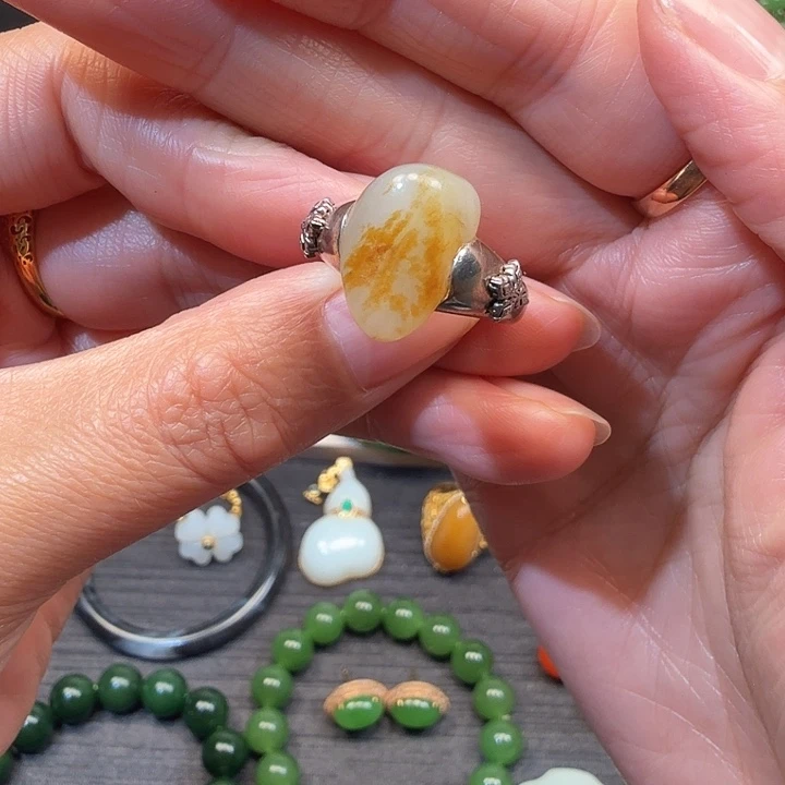 和田玉（子料）银S925镶嵌戒指新疆和田玉籽料