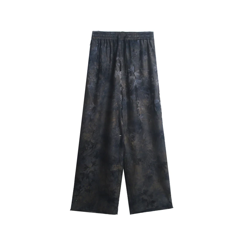 25姆米喜鹊登枝满桑桑波段扎染香云纱松紧腰直筒裤12379-28