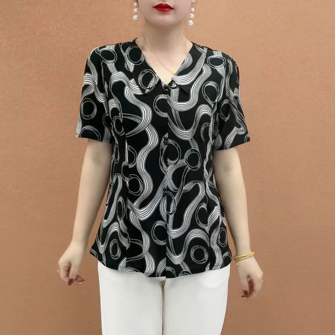 2025夏季新款娃娃领显瘦百搭上衣26938