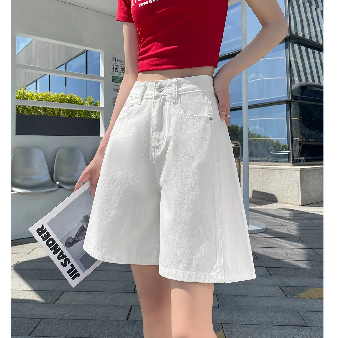 冰丝白色牛仔短裤女夏季高腰外穿2025新款宽松独特漂亮美式五分裤