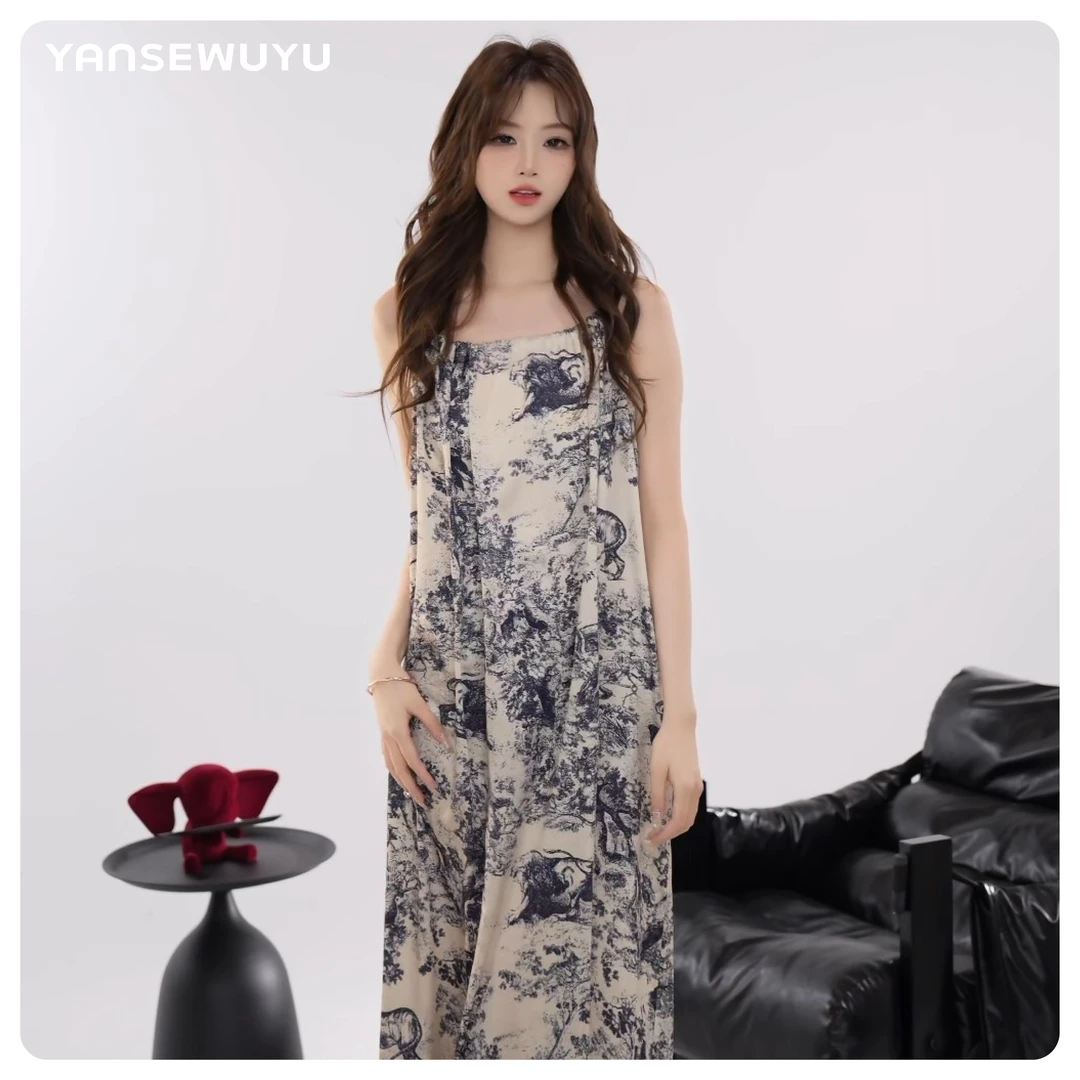 【幽婉雅绘睡裙】中长款夏季老花设计感可调节睡裙女