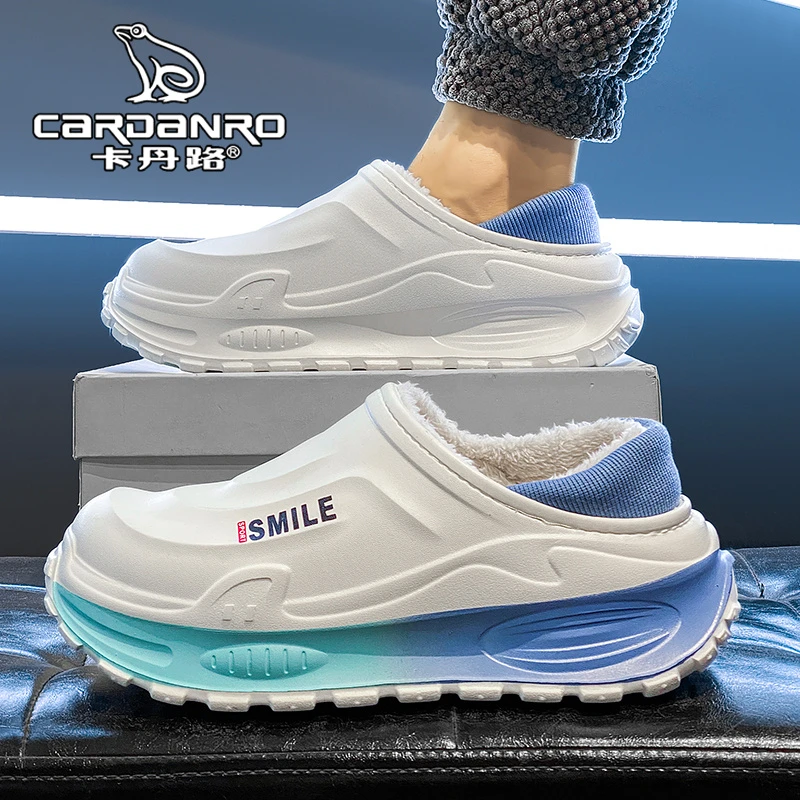 意大利卡丹路棉拖鞋男冬季加绒保暖大码男士防水防滑厚底包跟棉鞋